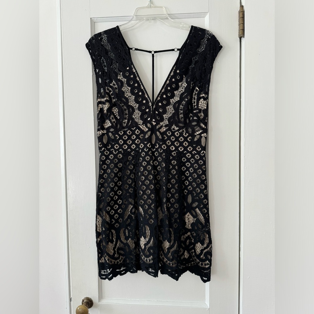 Free People One Million Lovers Lace Mini Dress - Black - Size 12